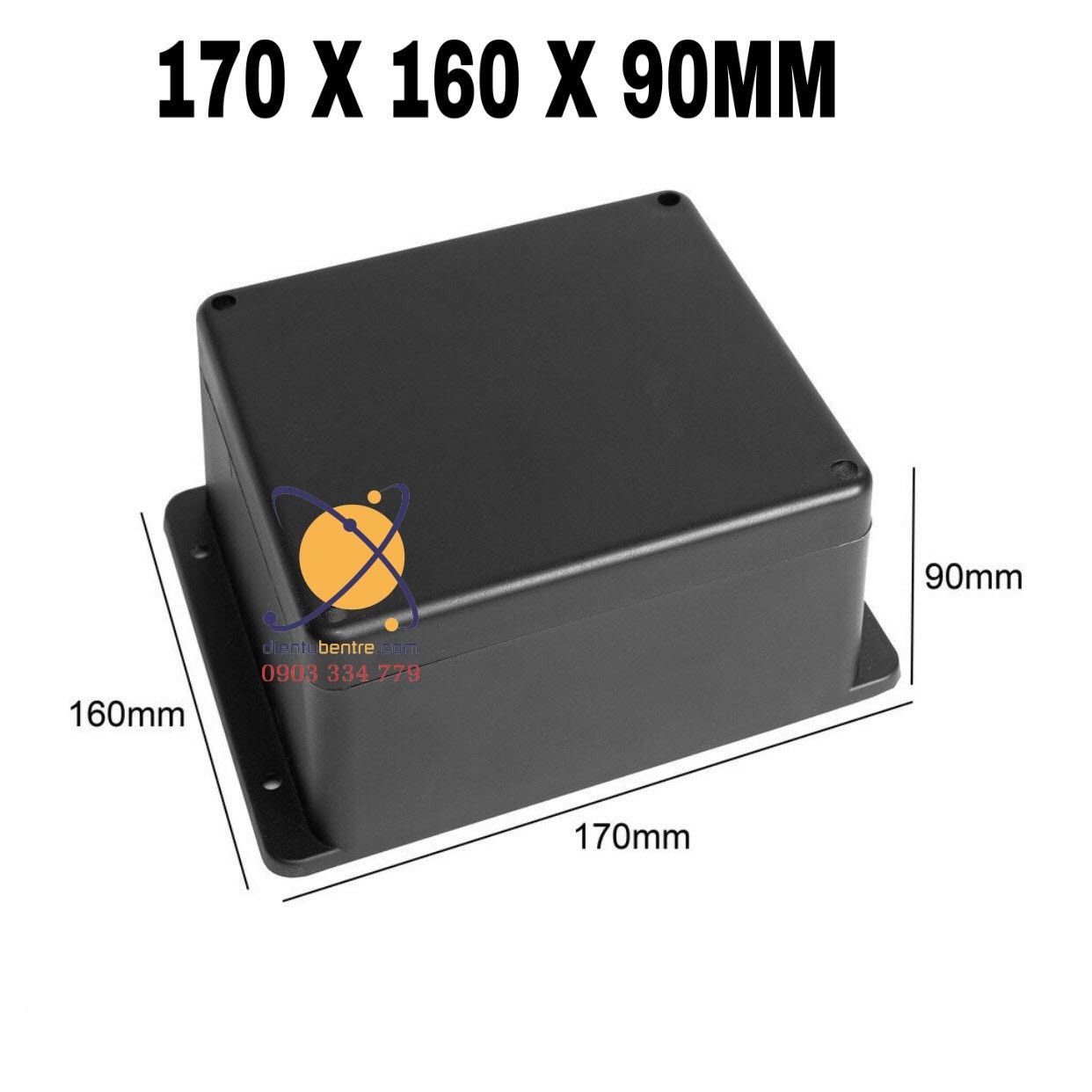 Hộp nhựa 170x160x90 đen có ron chống nước